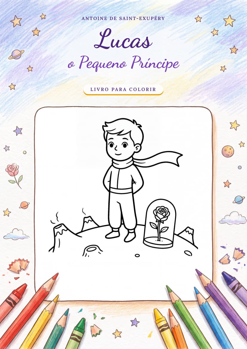 Capa do livro O Pequeno Príncipe para colorir personalizado