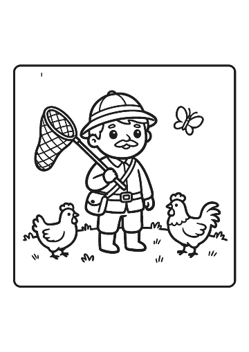 Desenho de O caçador e as galinhas para colorir